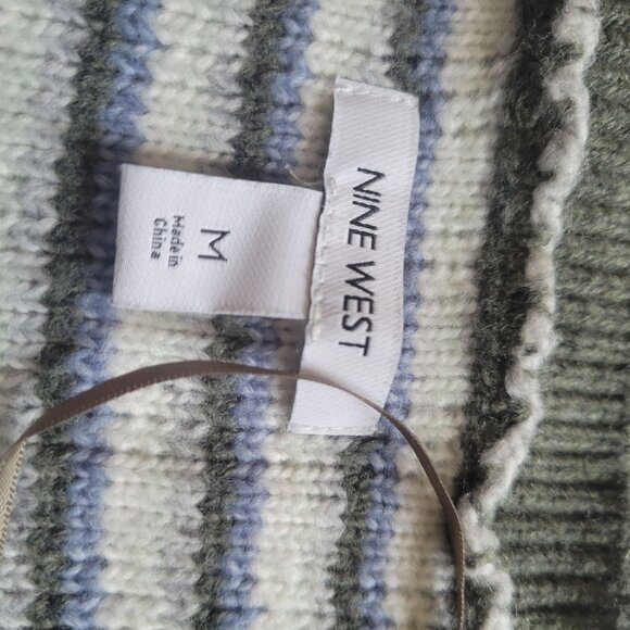 Nine West Womens Striped Knit Sweater Green & White Size M - Picture 3 of 4